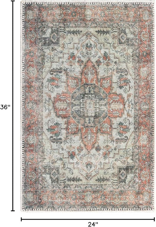 Keen Home Design 2x3 Rug - Machine Washable Entry Rug with Non-Slip Backing, Ideal for Enteryway, Kitchen, Bathroom, Laundry Room - Vintage, Easy Clean, Durable, Low Pile - (2' x 3')