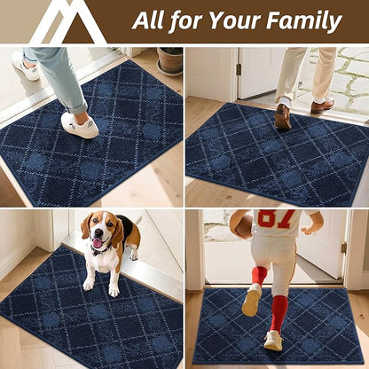 COSY HOMEER Plaid Door Mat 20" x 32",Dirt Trapper Entryway Rugs,Non-Slip Washable Farmhouse Doormat,Low Profile Welcome Mats for Paws Navy Blue