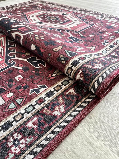 Fame Living Washable Area Rug, Modern Farmhouse, Vintage, Turkish, Bohemian, Distressed, Oriental, Traditional, Rugs for Living Room, Dining, Bedroom, Office, Entryway, Foyer (851RR, 2' x 3')