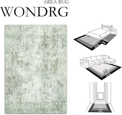 10x14 Washable Area Rug Sage Green Abstract Living Room Bedroom Carpet Neutral Modern Non-Slip Soft Low Pile Lightweight Vacuumable Large Throw Rug for Dining Room