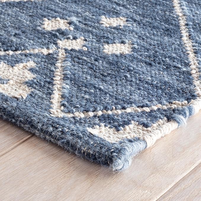 Dash & Albert Kota Indigo Handwoven Wool Rug, 7.5 X 9.5 Feet, Blue Geometric Pattern