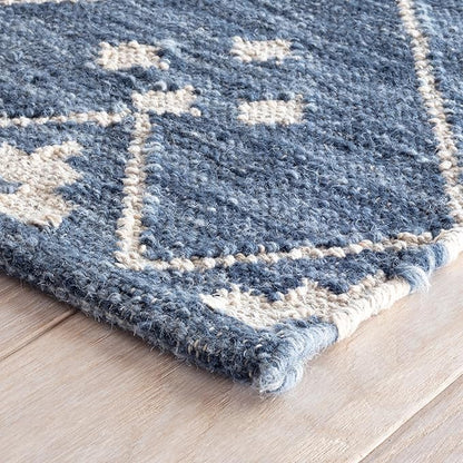 Dash & Albert Kota Indigo Handwoven Wool Rug, 7.5 X 9.5 Feet, Blue Geometric Pattern