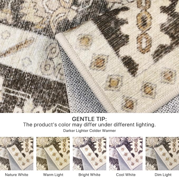 2x7 Runner Rug Machine Washable Boho Runners for Hallway,Ultra-Thin Low Pile Rug,Lightweight Indoor Carpet,Non Slip Floral Runners for Enrtyway, Corridor, Home Office, Kitchen,Brown