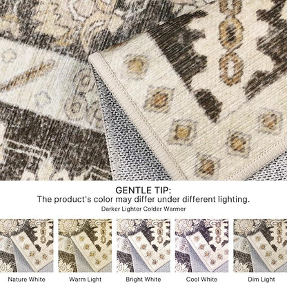 5x7 Area Rug Machine Washable Boho Rug for Living Room,Ultra-Thin Low Pile Carpet,Lightweight Indoor Printed Rug,Non Slip Floral Area Rug for Bedroom, Dining Room, Home Office,Brown