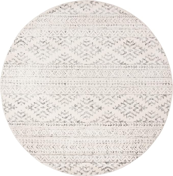 SAFAVIEH Tulum Collection Area Rug - 9' Round, Ivory & Grey, Moroccan Boho Tribal Design, Non-Shedding & Easy to Clean, Ideal for Living Room, Bedroom, Dining Space (TUL272A)