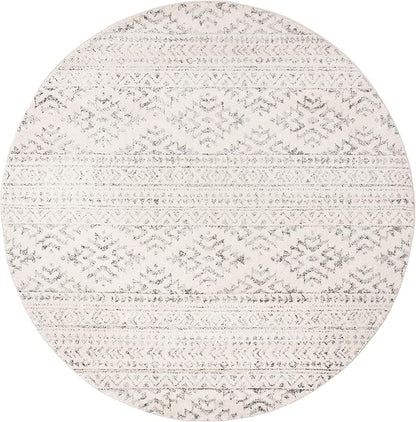 SAFAVIEH Tulum Collection Area Rug - 4' Round, Ivory & Grey, Moroccan Boho Tribal Design, Non-Shedding & Easy to Clean, Ideal for Living Room, Bedroom, Dining Space (TUL272A)