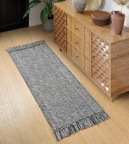 Collive Hallway Runner Rug, 2' x 5' Soft Washable Kitchen Runner Rug, Grey Contemporary Modern Laundry Room Rugs Indoor Hand-Woven Cotton Carpet for Bedroom Entryway Front Door Farmhouse