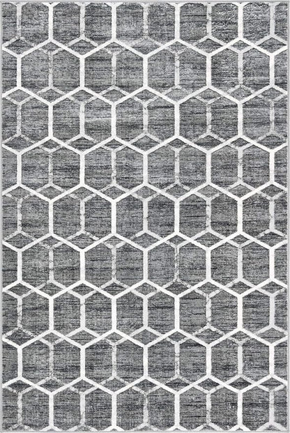 Rugs.com Lattice Trellis Collection Rug – 6' x 9' Gray Low-Pile Rug Perfect for Living Rooms, Large Dining Rooms, Open Floorplans