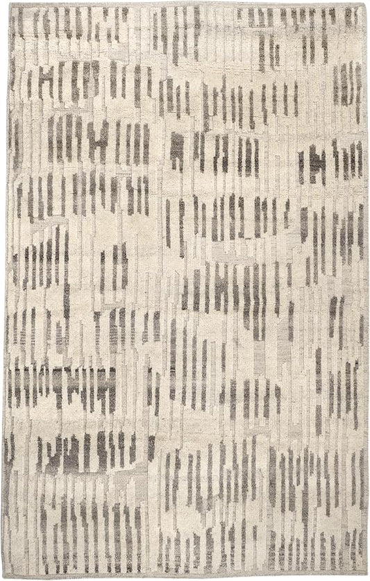 Dash & Albert Hicks Natural Hand Knotted Wool Rug, 7.5 X 9.5 Feet, Ivory Geometric Pattern - Premium Luxury Hotel Quality Soft Breathable Hypoallergenic Machine Washable Easy Care All Season