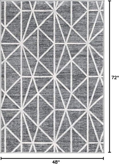 Rugs.com Lattice Trellis Collection Rug – 4' x 6' Gray Low-Pile Rug Perfect for Living Rooms, Large Dining Rooms, Open Floorplans