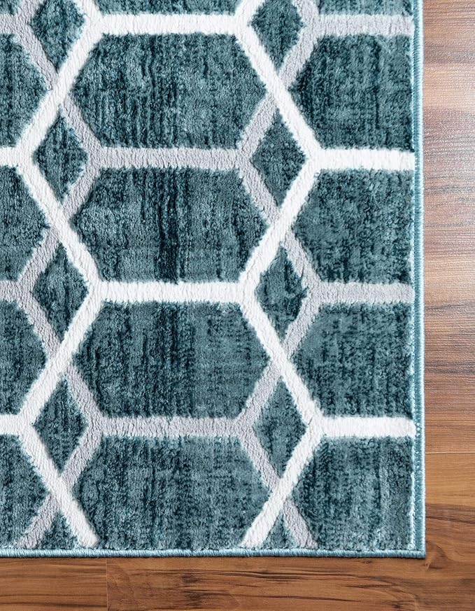 Rugs.com Lattice Trellis Collection Rug – 5' x 8' Blue Low-Pile Rug Perfect for Living Rooms, Large Dining Rooms, Open Floorplans