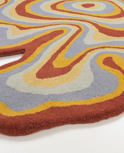 Irregular Shaped Handmade Wool Area Rug | Modern Colourful Stripe Premium Carpet | Perfect for Living Room, Bedroom, Dining Room & Home Decor (Desert, 9x9 ft)