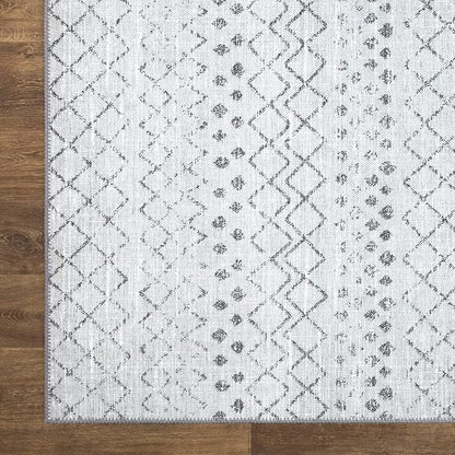 Bloom Rugs Washable Non-Slip 7 ft Runner - Ivory/Gray Traditional Moroccan Runner for Entryway, Hallway, Bathroom, and Kitchen - Exact Size: 2.5' x 7'