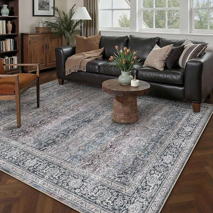 HUGEAR 5x7 Area Rug Purple Machine Washable Rug Vintage Neutral Distressed Mat Soft Non Slip Low Pile Pet Friendly for Living Room Bedroom Dining Room