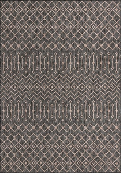 Unique Loom Outdoor Trellis Collection Area Rug - Tribal Trellis (10' x 14' 1" Rectangle, Charcoal Gray/ Natural)