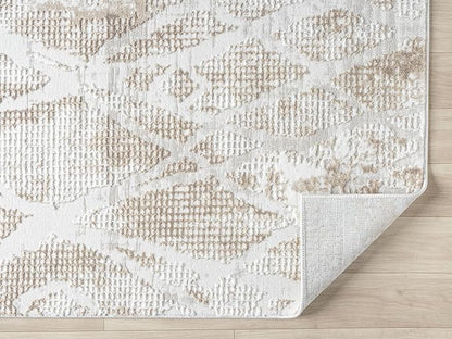 Adel Modern Area Rug for Living Room, 4x6 Rustic Distressed Abstract Beige Neutral Rug, Medium Pile Stain Resistant Carpet for Bedroom, Dining Room or Kitchen (4' x 6', Beige)