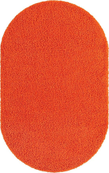 Unique Loom Solid Shag Collection Area Rug (5' 1" x 8' Oval, Tiger Orange)