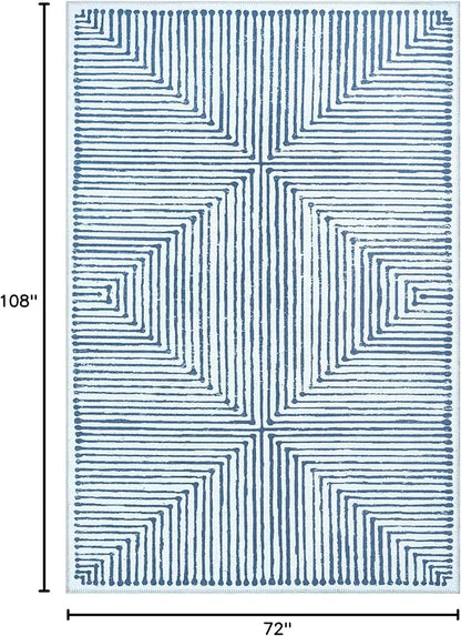 Bloom Rugs Washable Non-Slip 6' x 9' Rug - Blue/Ivory Striped Area Rug for Living Room, Bedroom, Dining Room, and Kitchen - Exact Size: 6' x 9'