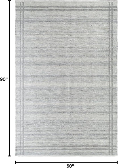 Mark&Day Wool Rugs, 5x8 Janmichael Solid and Border Gray Area Rug, Grey Ivory Carpet for Living Room, Bedroom or Kitchen (5' x 7'6")