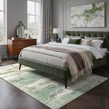 GENIMO 4x6 Rug for Entryway Washable Area Rug, Modern Abstract Small Rugs for Entrance Living Room, Bedroom Beside Rugs, Non-Slip Low Pile Lightweight Soft Carpet, Light Green