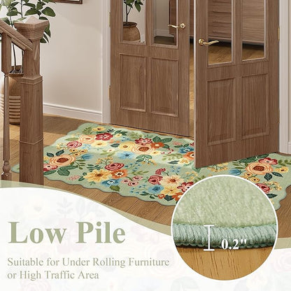 DUKINO 8x10 Area Rug, Floral Washable Rugs for Living Room with Non Slip Backing & Non-Shedding, Lightwight Low Pile Boho Design Large Carpets for Bedroom, Living Room, Dining Room, Green