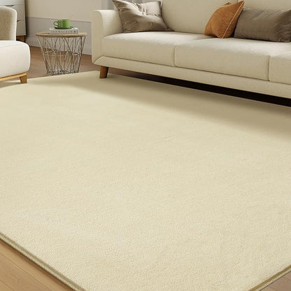 Solid Washable Area Rug - 9x12 Medium Pile Faux Cashmere Carpet for Living Room Bedroom, Light Yellow