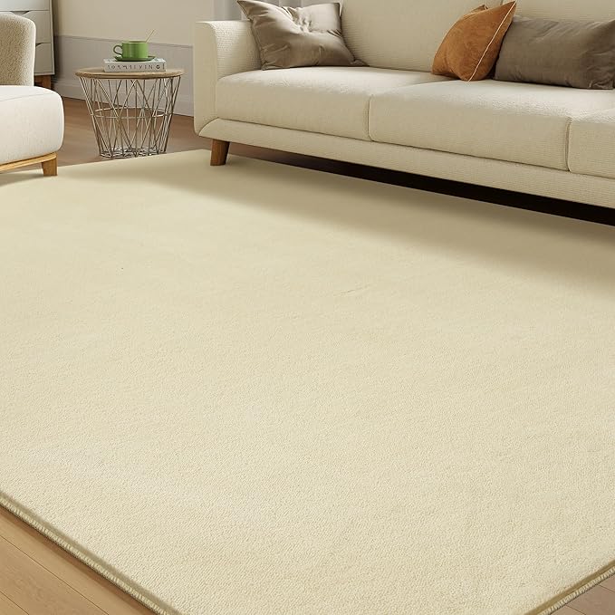 Solid Washable Area Rug - 3x5 Medium Pile Faux Cashmere Carpet for Living Room Bedroom, Light Yellow