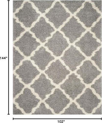 SAFAVIEH Dallas Shag Collection Area Rug - 8'6" x 12', Grey & Ivory, Trellis Design, Non-Shedding & Easy Care, 1.5-inch Thick Ideal for High Traffic Areas in Living Room, Bedroom (SGD257G)