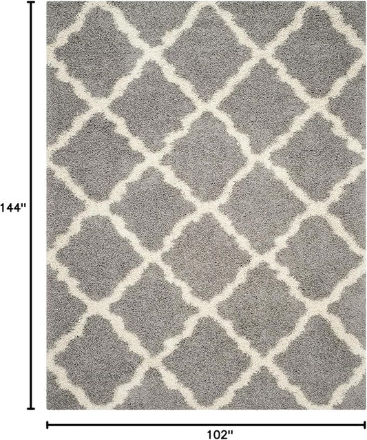 SAFAVIEH Dallas Shag Collection Area Rug - 8'6" x 12', Grey & Ivory, Trellis Design, Non-Shedding & Easy Care, 1.5-inch Thick Ideal for High Traffic Areas in Living Room, Bedroom (SGD257G)