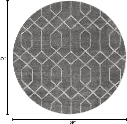 Unique Loom Glam Collection Area Rug - Trellis (3' 3" Round, Gray Silver/ Silver)