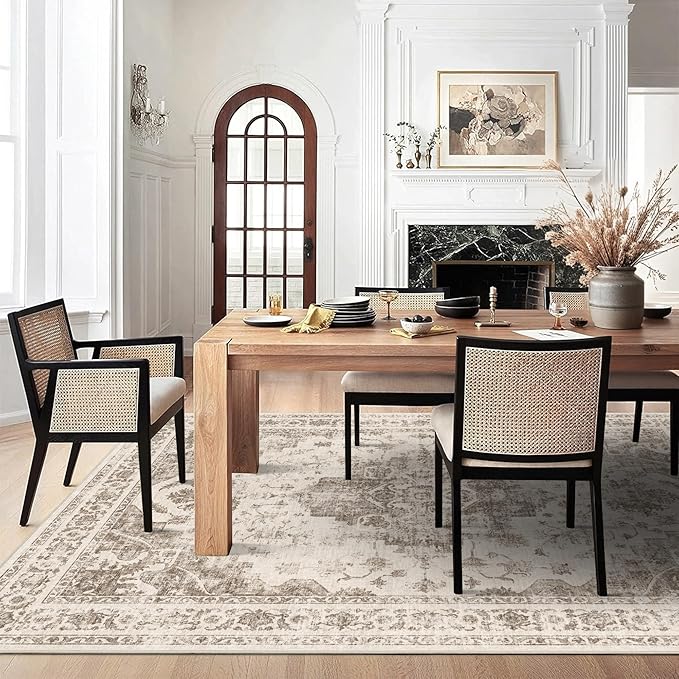 6x9 Vintage Washable Area Rugs Boho Medallion Large Distressed Retro Accent Carpet Floral Non-Slip Soft Low Pile Indoor Throw Rug for Living Room Bedroom Dining Room Office Kitchen, Taupe