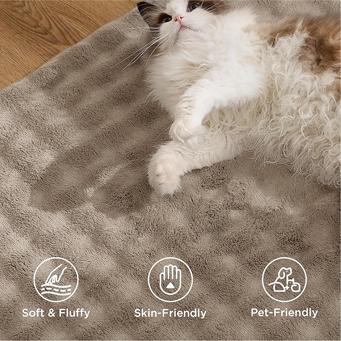 Bedsure 8x10 Fluffy Area Rugs for Living Room, Machine Washable Rugs, Non-Slip Backing, Non-Shedding, Pet Friendly Throw Rug for Bedroom Dining Room, Brown