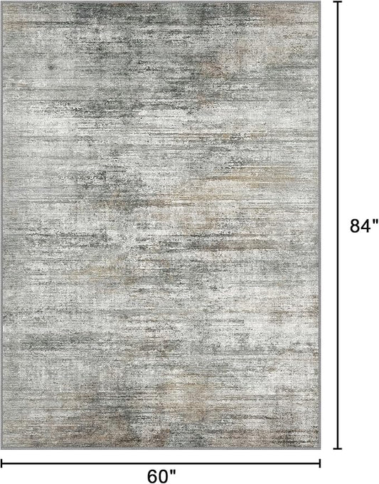 Bavni 5x7 Rug, Modern Machine Washable Rug Non-Slip, Soft Simple Lightweight Area Rug, Stain Resistant Rugs for Living Room, Bedroom, Dining Room, Granite Gray