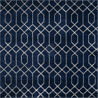 Unique Loom Marilyn Monroe Glam Collection Area Rug - Trellis (7' 10" Square, Navy Blue Silver/ Silver)