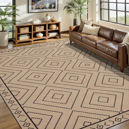 Tangsoo Easy Jute Rug 6x9 Washable Area Rugs for Living Room,Non Slip Ultra Thin Indoor Outdoor Carpet,Geometric Office Mat for Backyard Dining Room Patio Bedromm