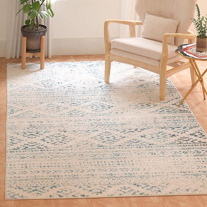 SAFAVIEH Tulum Collection Area Rug - 5'3" x 7'6", Ivory & Turquoise, Moroccan Boho Tribal Design, Non-Shedding & Easy to Clean, Ideal for Living Room, Bedroom, Dining Space (TUL272E)