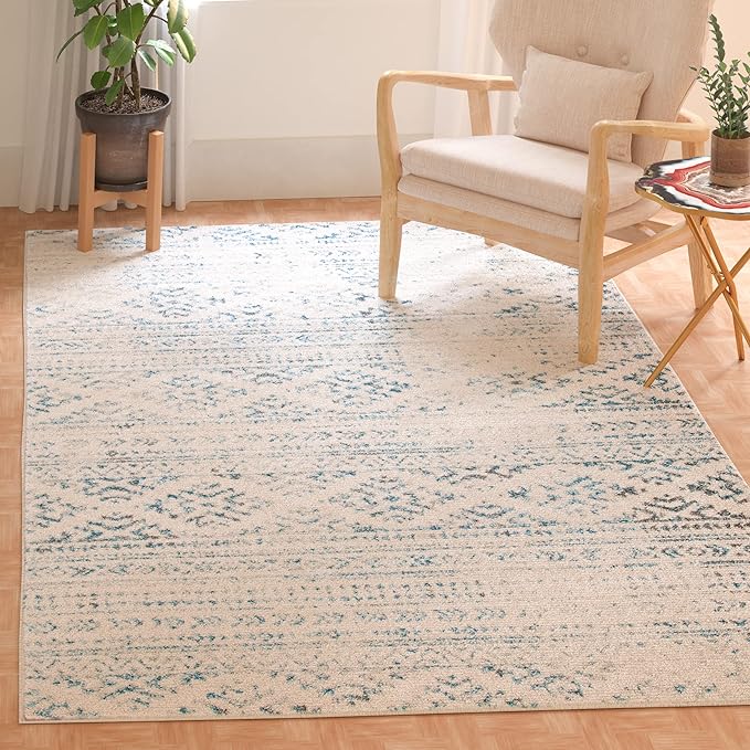SAFAVIEH Area Rug 12x18 - Tulum Collection - Large - Ivory & Turquoise, Moroccan Boho Tribal Design, Non-Shedding & Easy to Clean, Ideal for Living Room, Bedroom, Dining Space (TUL272E)