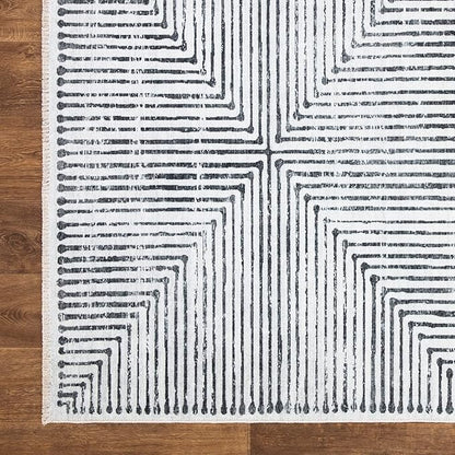 Bloom Rugs Washable Non-Slip 2x3 Rug - Ivory/Black Striped Area Rug for Living Room, Bedroom, Dining Room, and Kitchen - Exact Size: 2' x 3'