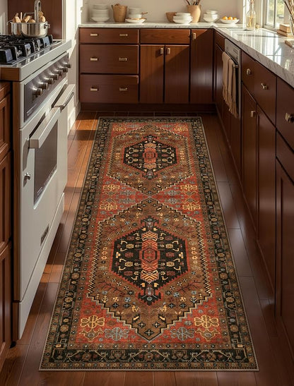 Ciicool 2x5ft Runner Rug, Hallway Wahshable Rug Vintage Kitchen Carpet for Entrance Bedroom Bedside Living Room Kitchen Laundry Bathroom Decor