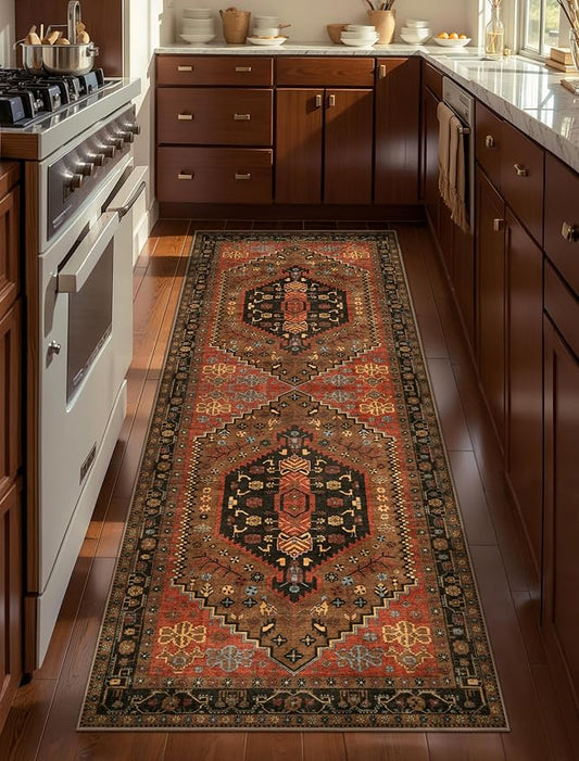 Ciicool 2x5ft Runner Rug, Hallway Wahshable Rug Vintage Kitchen Carpet for Entrance Bedroom Bedside Living Room Kitchen Laundry Bathroom Decor