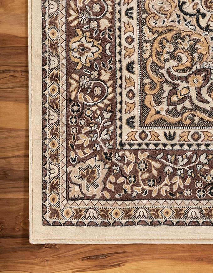Unique Loom Reza Collection Traditional Persian Style Area Rug, Square 8' 0" x 8' 0", Ivory/Brown
