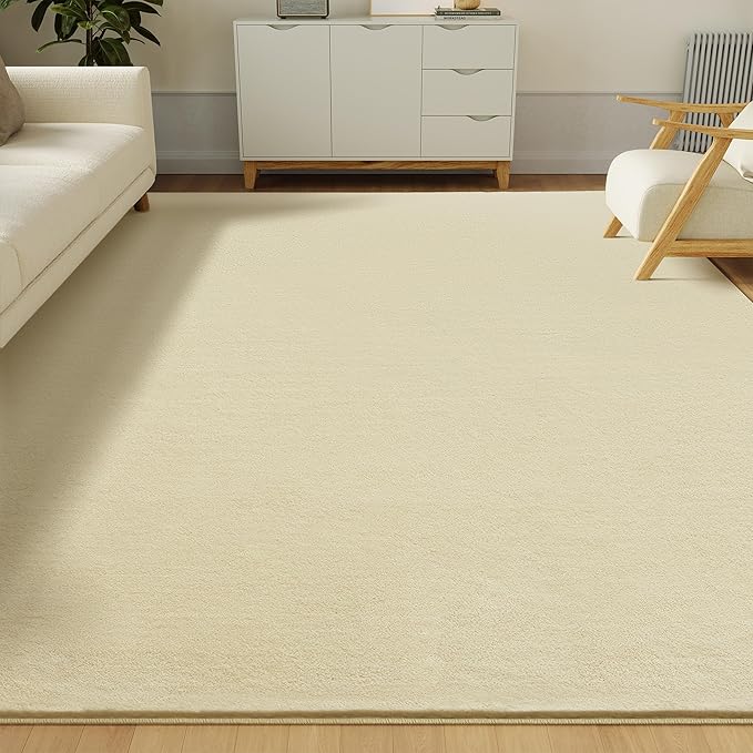 Solid Washable Area Rug - 3x5 Medium Pile Faux Cashmere Carpet for Living Room Bedroom, Light Yellow