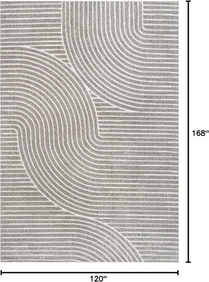 JONATHAN Y Hallie High-Low Curve Gray/Ivory Indoor/Outdoor Area Rug, 10x14, Minimalist, Pet Friendly, Non-Shedding, Stain Resistant, Hose-Washable for Backyard, Patio, Porch (SCN100A-14)