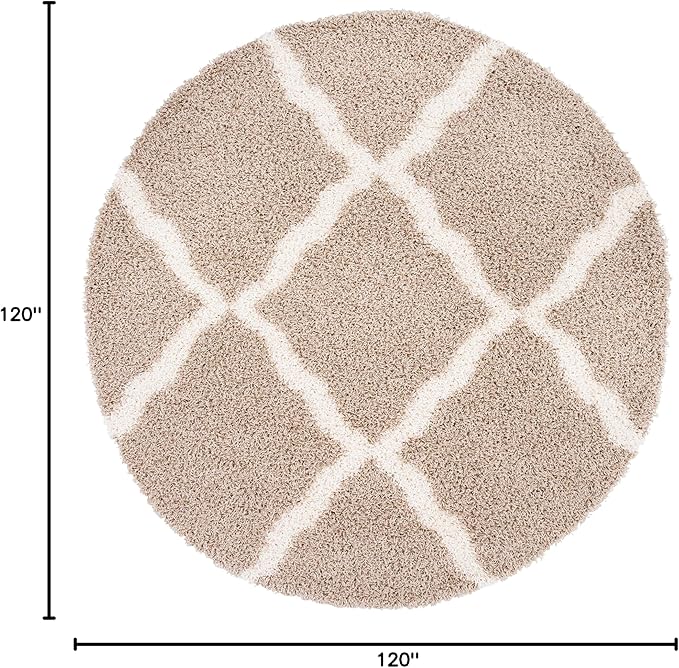 SAFAVIEH Dallas Shag Collection Area Rug - 10' Round, Beige & Ivory, Trellis Design, Non-Shedding & Easy Care, 1.5-inch Thick Ideal for High Traffic Areas in Living Room, Bedroom (SGD257D)