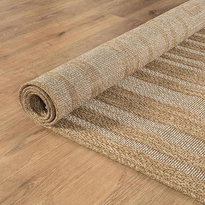 Beverly Rug Easy Jute Framed Border Runner Rug 2x7 Washable Durable Indoor Outdoor Area Rugs for Living Room Patio Office Stain Resistant Non Shedding Casual Indoor Outside Carpet 2 x 7 Natural