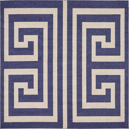 Unique Loom Athens Collection Classic Geometric Modern Border Design Area Rug (8' 0 x 8' 0 Square, Navy Blue/ Beige)