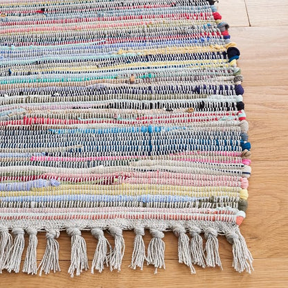 SAFAVIEH Rag Rug Collection Area Rug - 6' x 9', Grey & Multi, Handmade Boho Stripe Cotton, Ideal for High Traffic Areas in Living Room, Bedroom (RAR121M)
