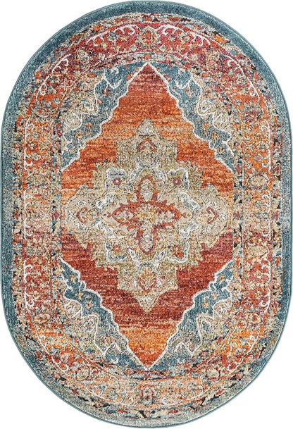 Unique Loom Isabella Collection Area Rug - Rossellini (4' 1" x 6' 1" Oval, Rust Red/ Beige)