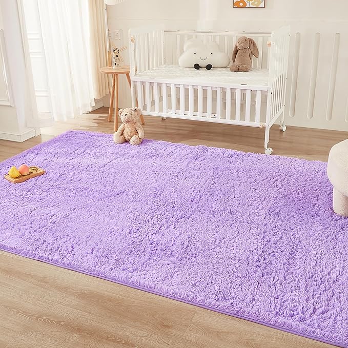 Andency 6x9 Area Rugs Purple,Large Shag Fluffy Soft Shaggy Rugs for Living Room Bedroom, Non-Slip Thick Plush Carpet for Kids Girls and Boys, Dorm Nursery Home Decor Aesthetic