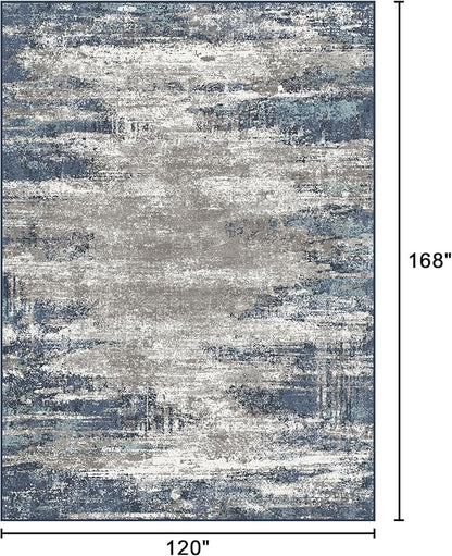Bavni 10x14 Area Rugs, Modern Living Room Rugs, Large Machine Washable Rug Non-Slip, Soft Pet Friendly Rugs for Bedroom, Playroom, Dining Room, Blue/Ivory